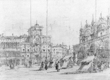  Escuela Lienzo - La Torre del Orologio dibujo Escuela Veneciana Francesco Guardi